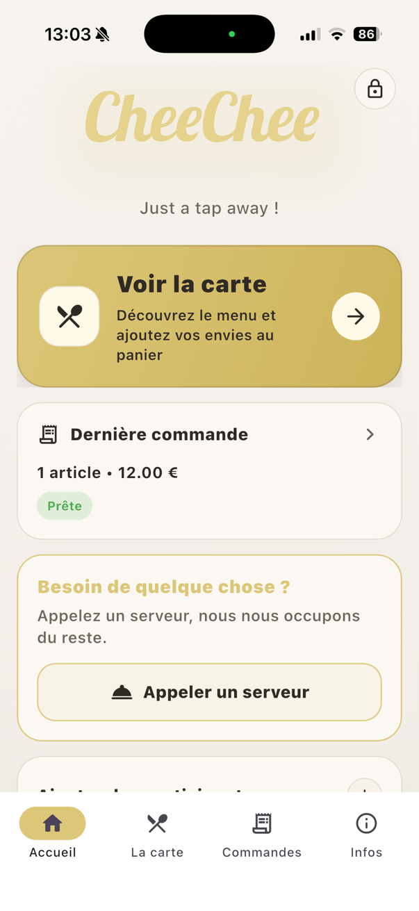 Accueil de l'application CheeChee