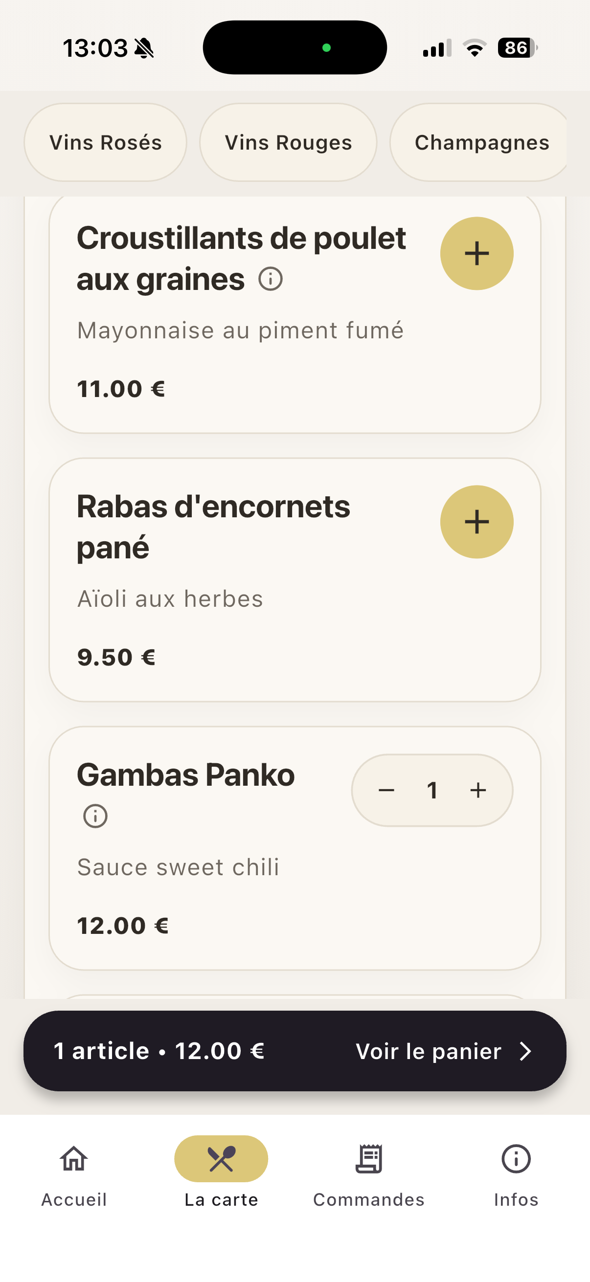 Menu de l'application CheeChee