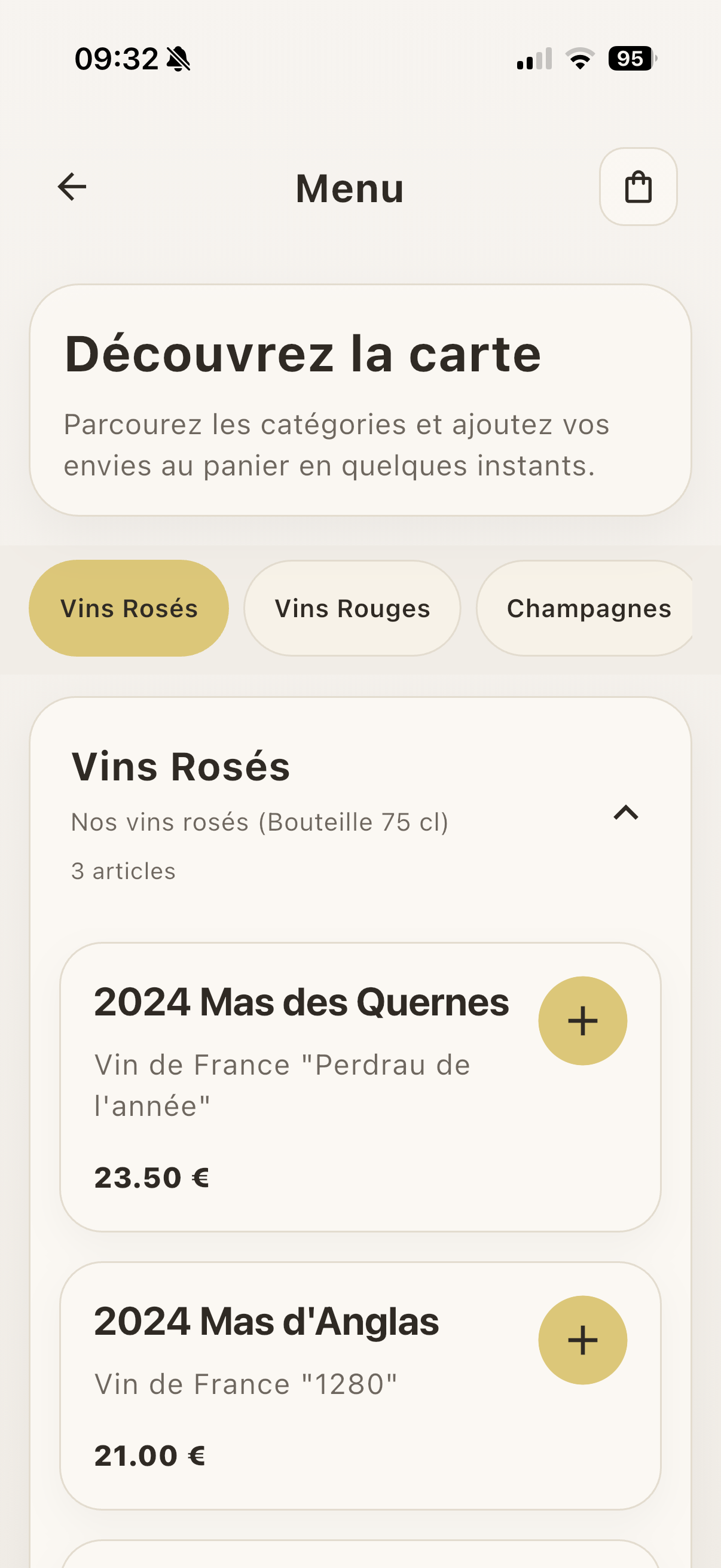 Menu de l'application CheeChee